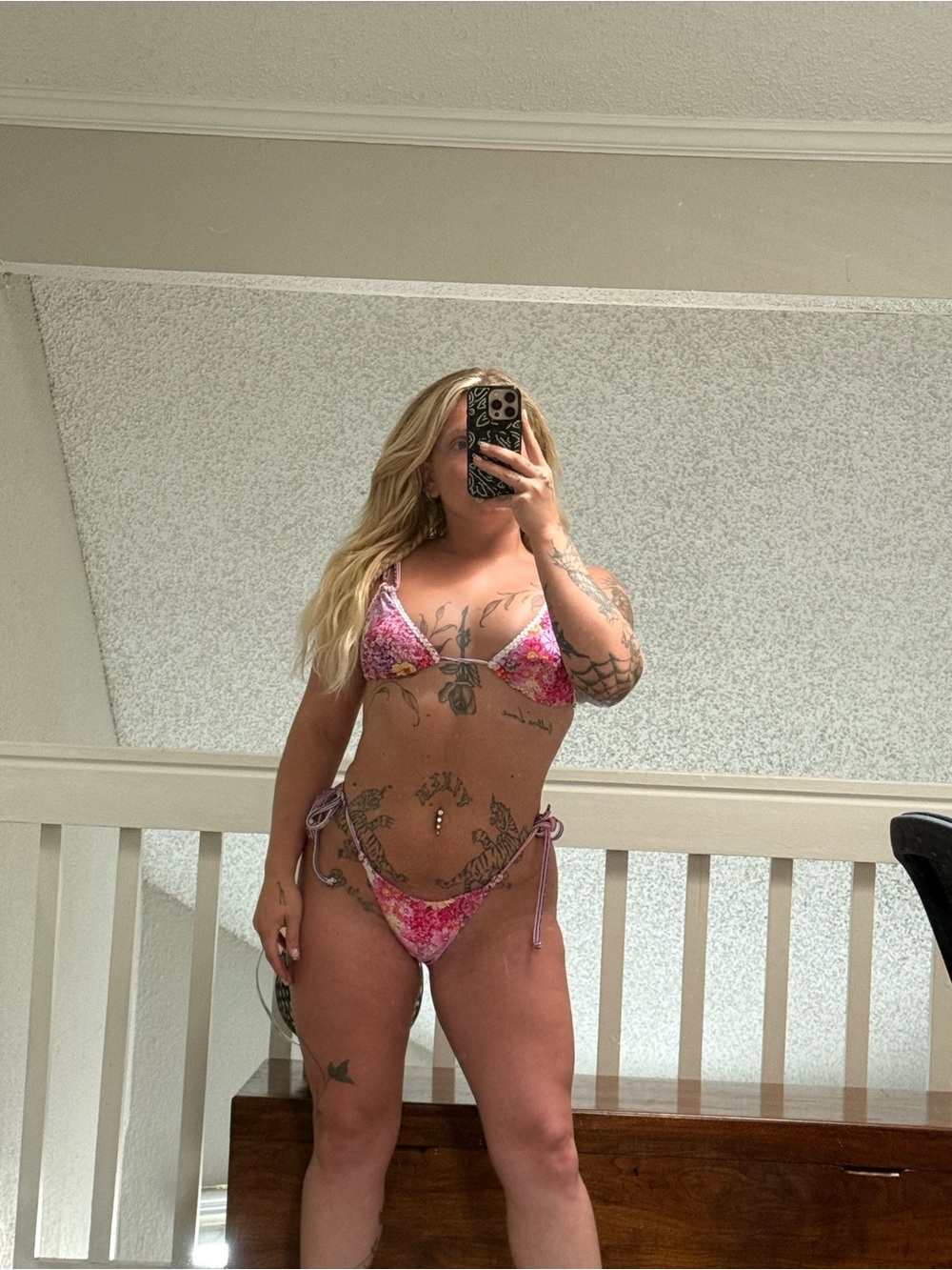 SHEIN Pink Multicolor Tie Side Triangle Bikini